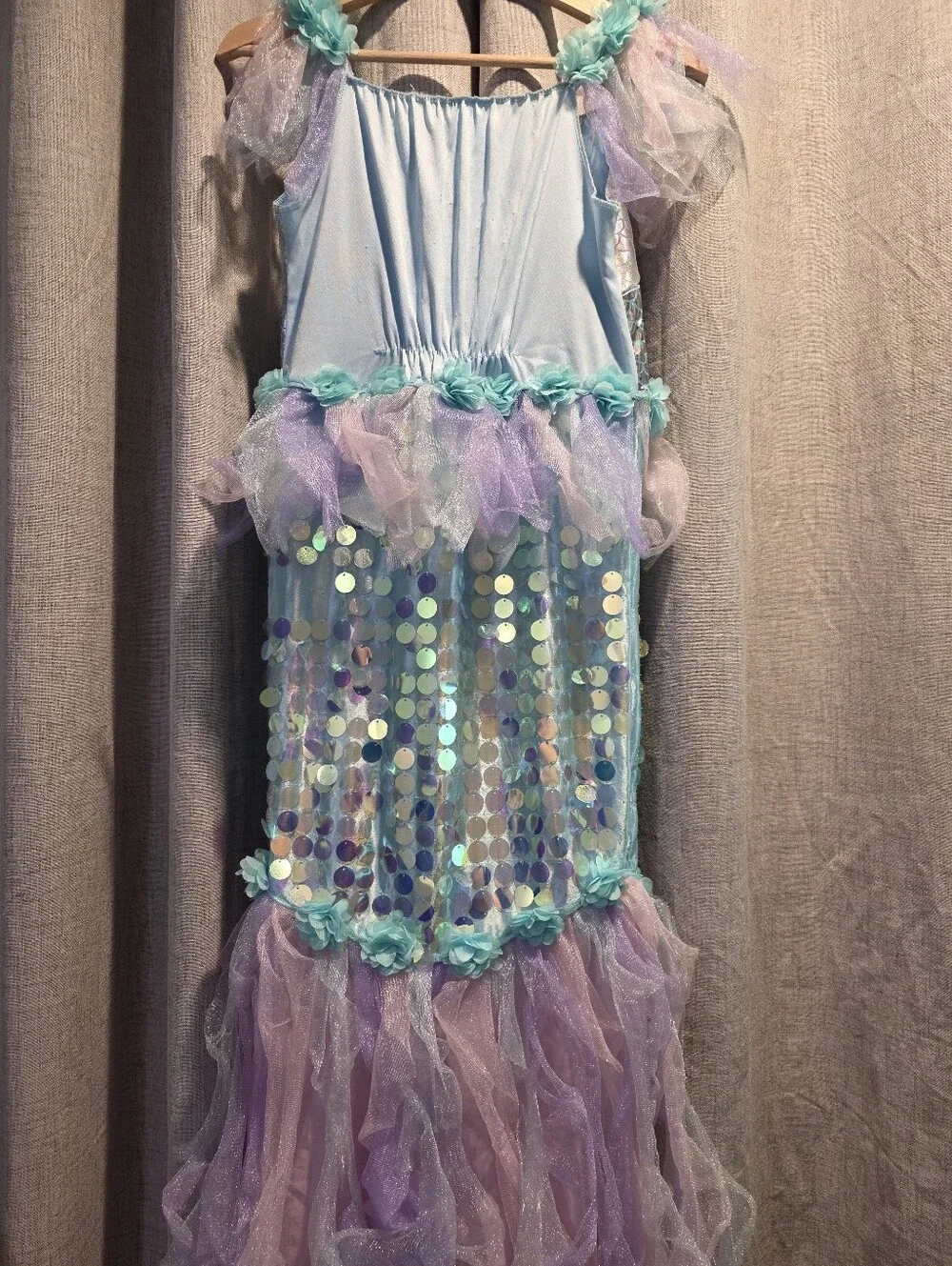 Girls' Size 10 (L) Aqua Mermaid Costume Dress with Floral Accents